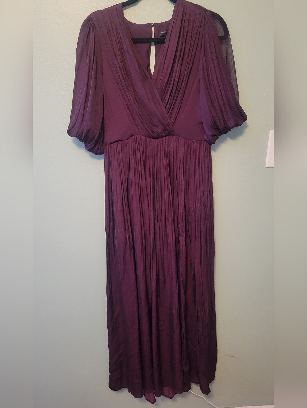 Banana Republic Plum Pleated V-Neck Maxi Dress